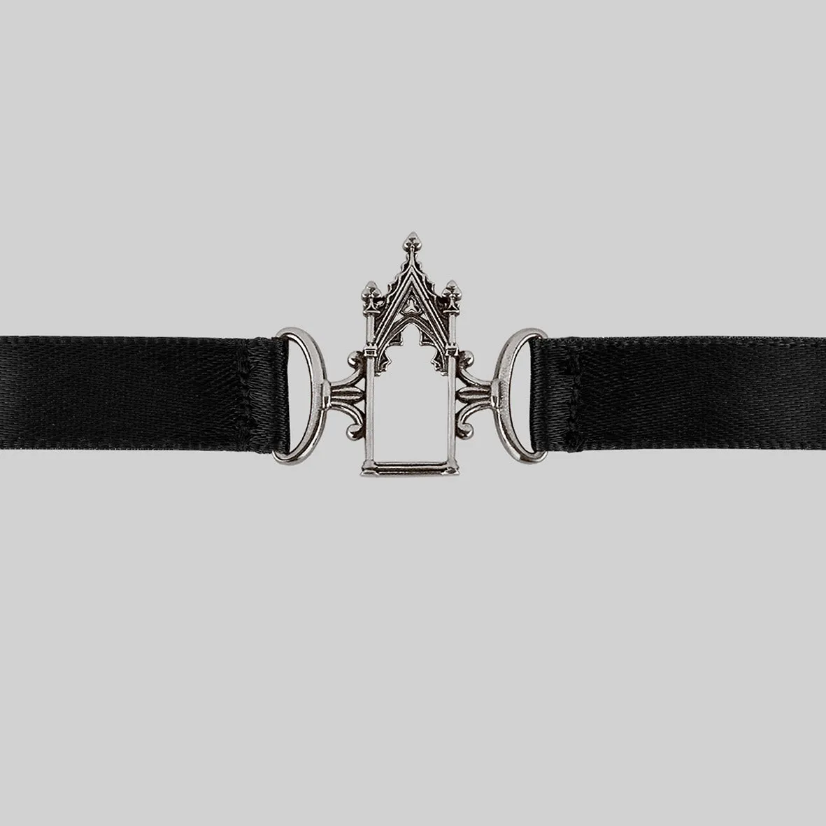 LENORE. Gothic Arch Window Satin Choker - Silver