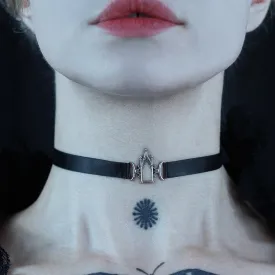 LENORE. Gothic Arch Window Satin Choker - Silver