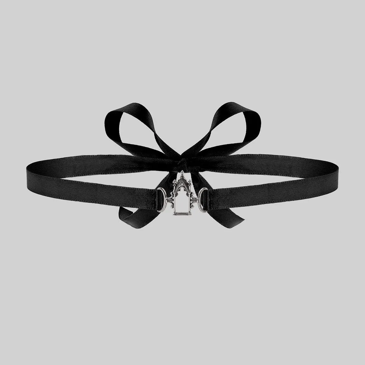 LENORE. Gothic Arch Window Satin Choker - Silver