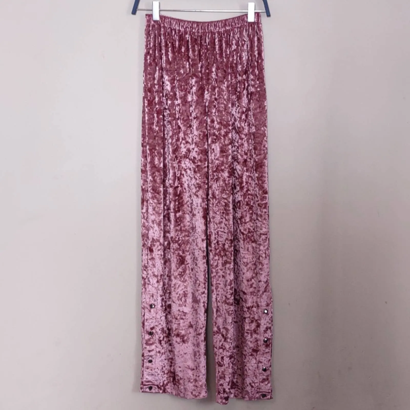 LF BSBW Crushed Velvet Wide Leg Button Pants Rose Medium