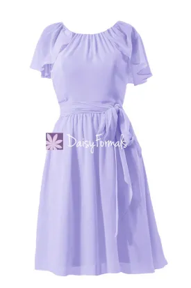 Light Iris Scoop Neck Party Gown Vintage Mauve Chiffon Bridesmaid Dress (BM1462)