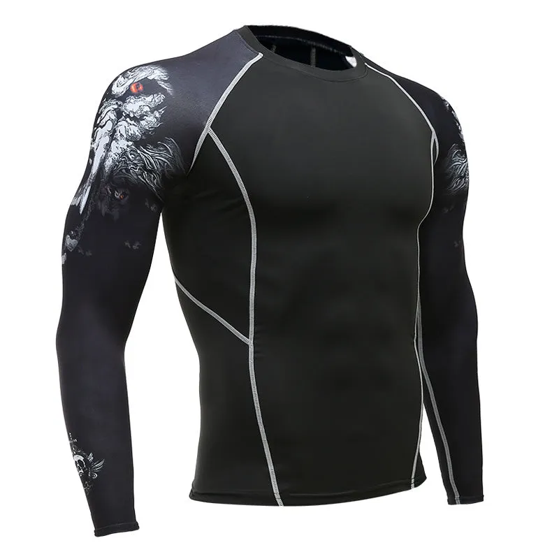 Lone Wolf Long Sleeve No Gi BJJ Compression Rash Guard for Jiu Jitsu, MMA, Grappling and Wrestling