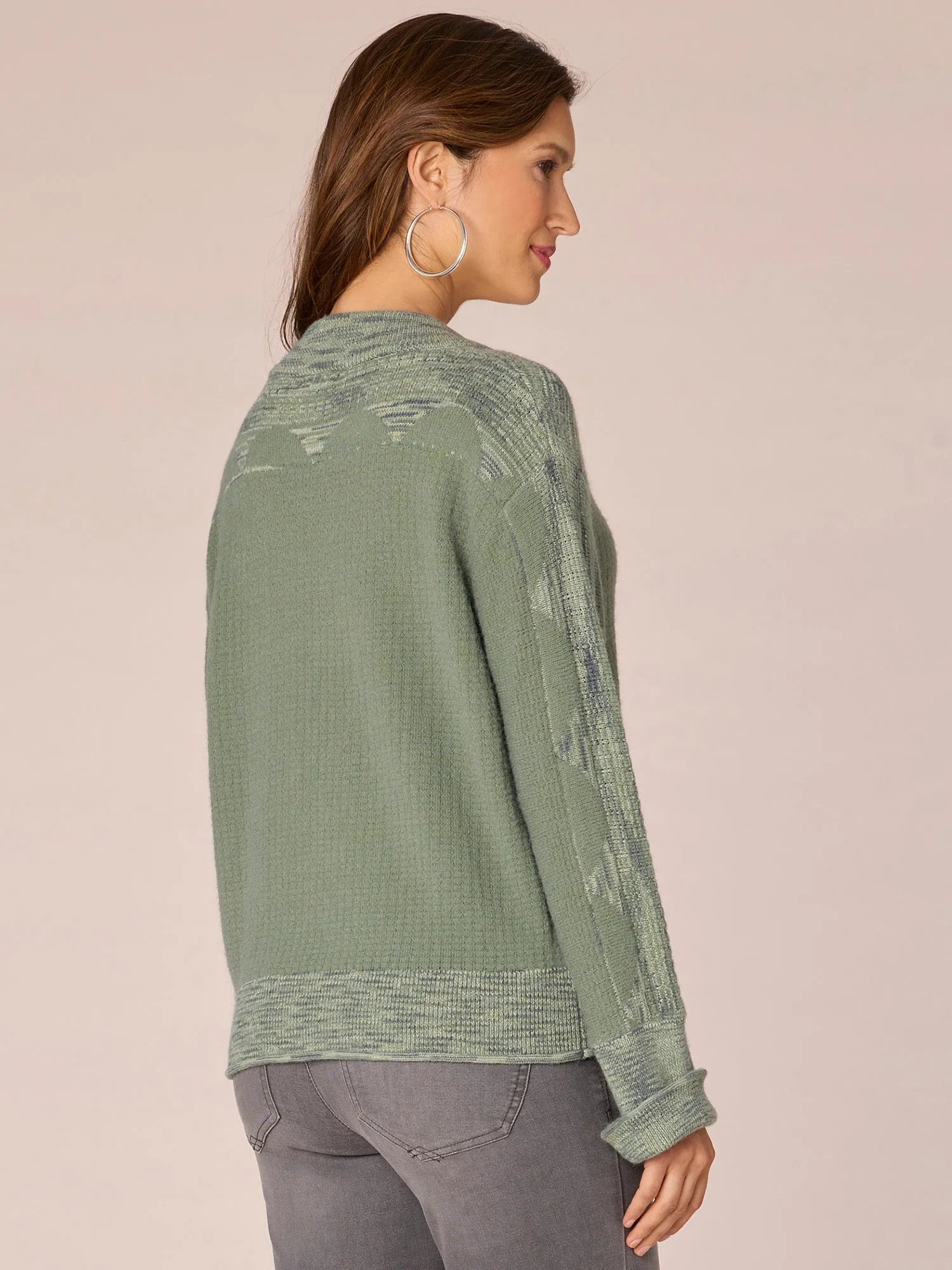 Long Cuffed Sleeve Mock Neck Space Dye Framing Sweater