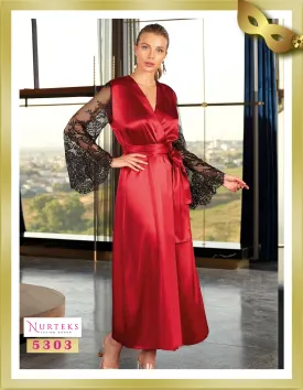 Long Satin with Lace Robe 5303