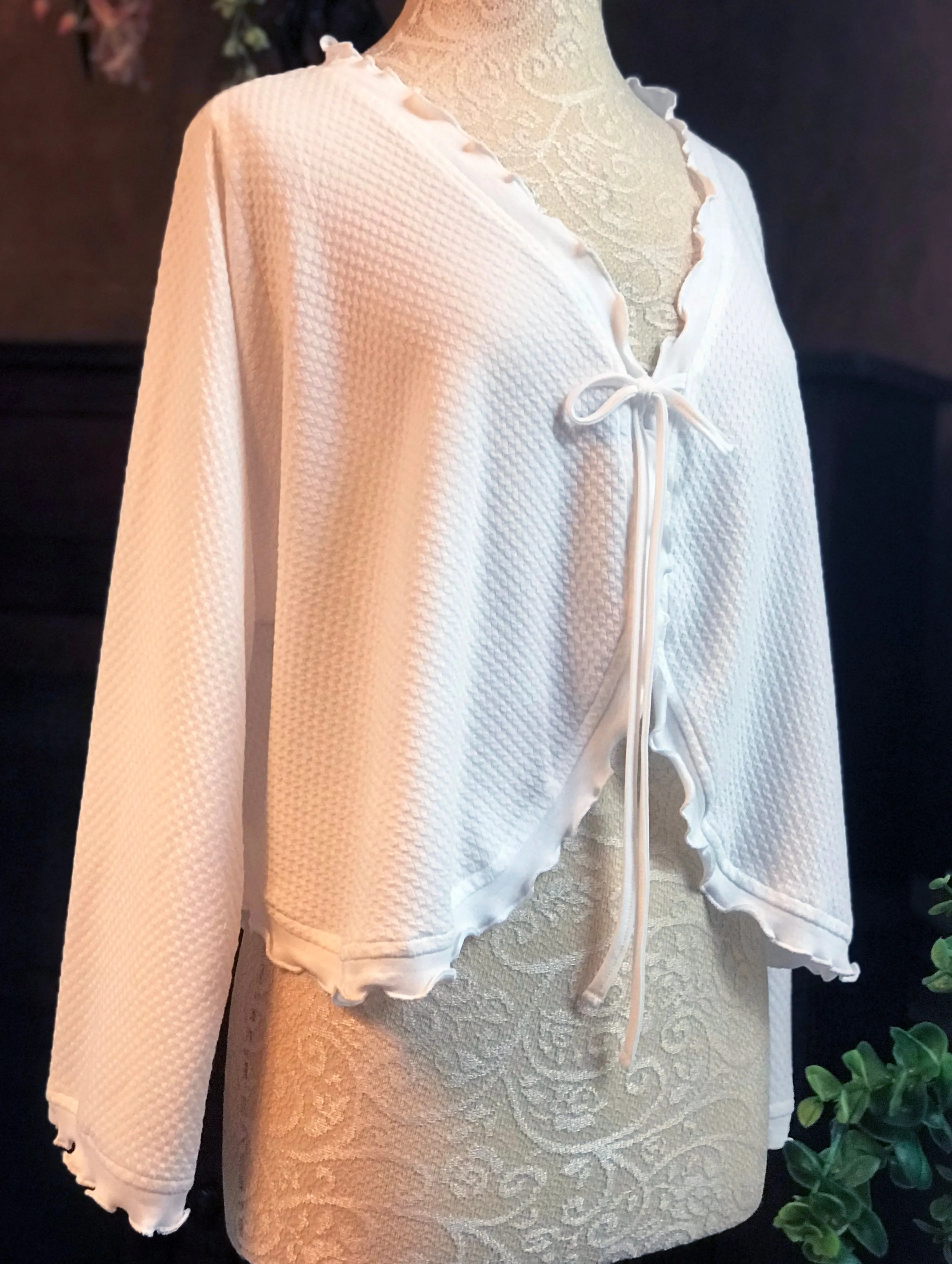 Long Sleeve Bed Jacket BASKET WEAVE Collection