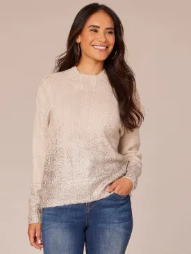 Long Sleeve Mock V-Neck Ombre Metallic Foil Sweater