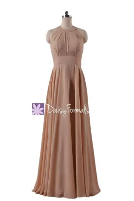 Long Zinnwaldite Halter Neckline Party Dress Long Dusty Bridesmaids Dress (CST2225L)