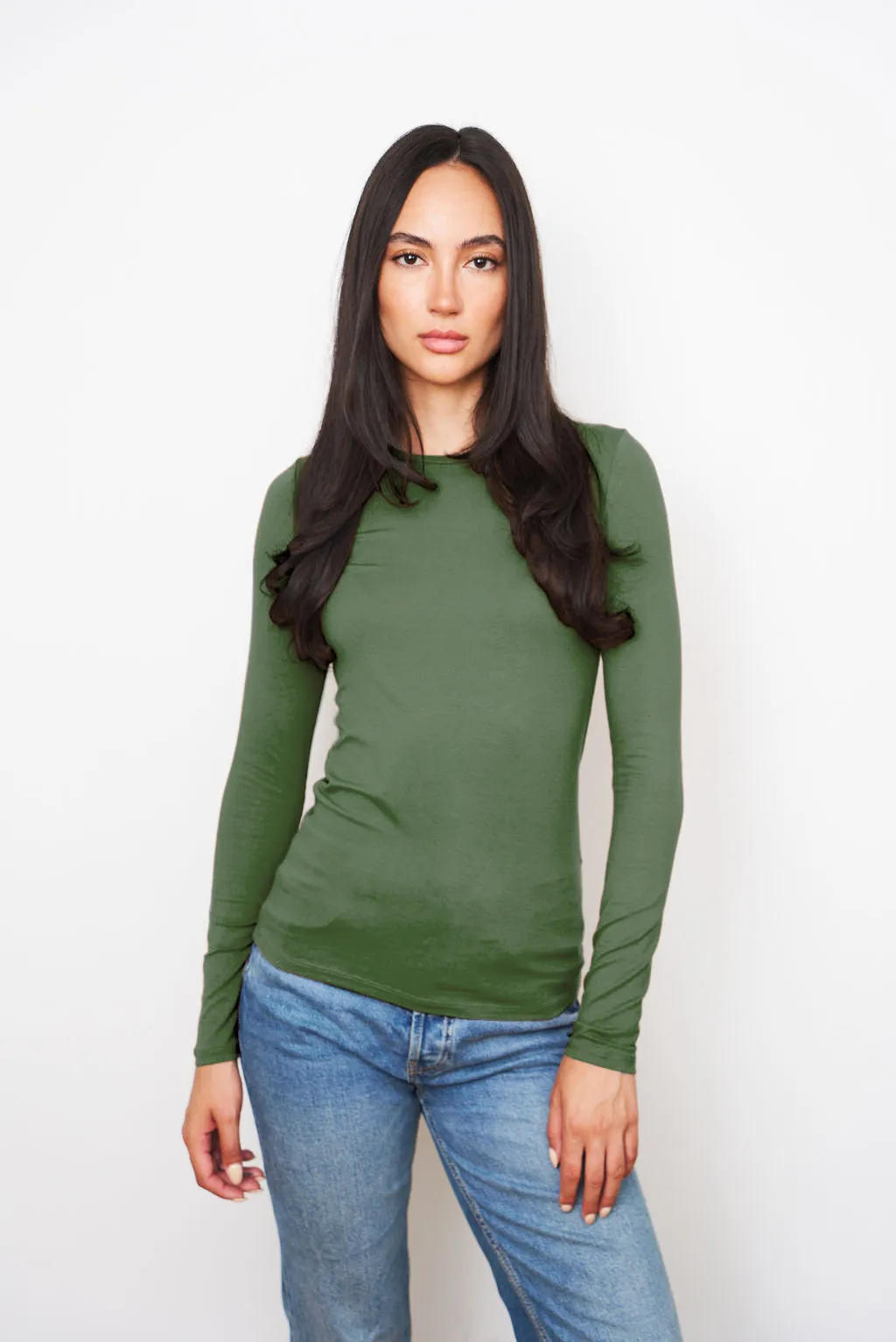 Majestic Soft Touch Long Sleeve Crewneck in Mousse