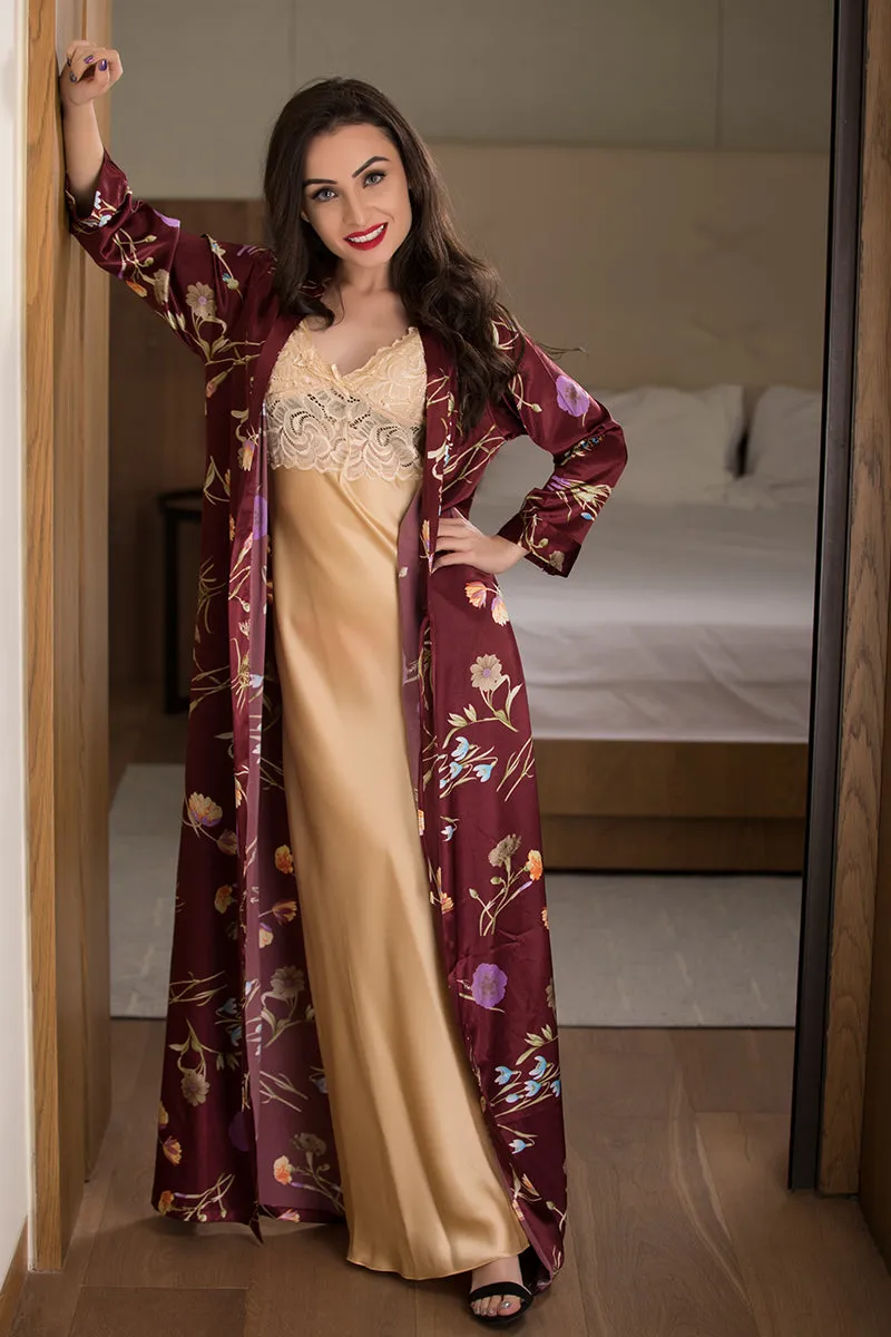 Maroon Long Nighty & Robe Nightgown set