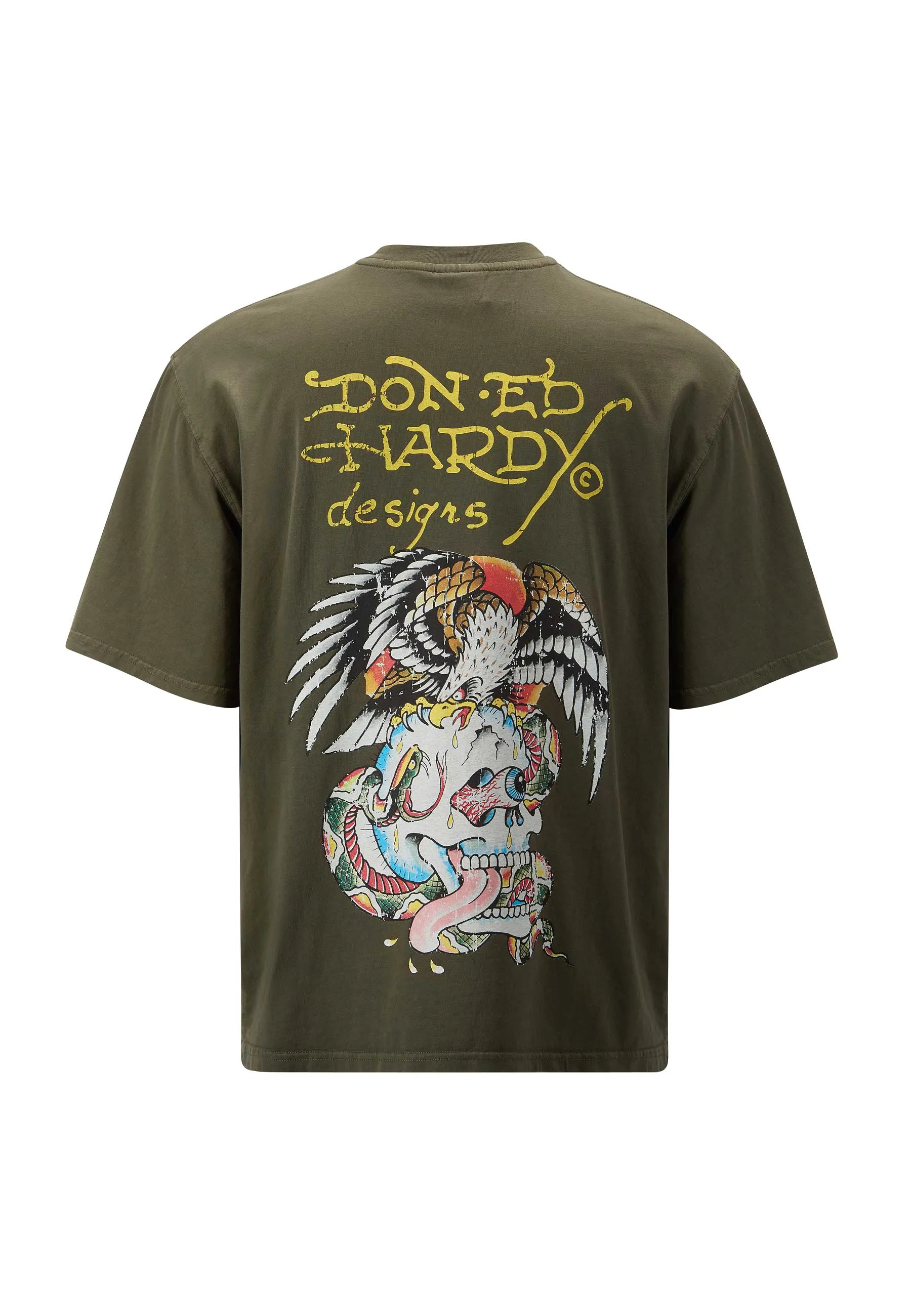 Mens Eagle-Skull-Back Relaxed T-Shirt - Green