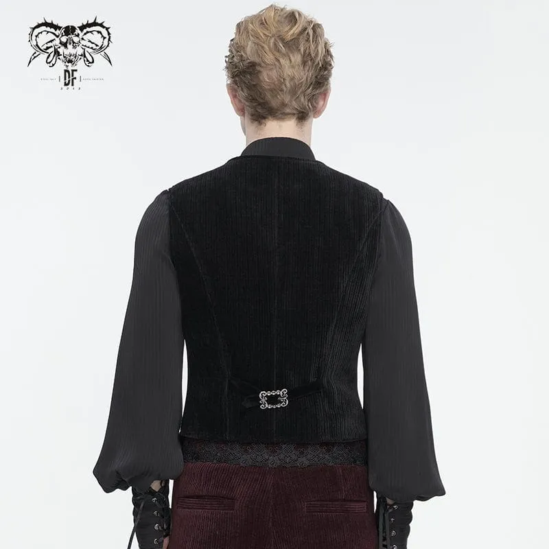 Men's Gothic Irregular Velvet Splice Corduroy Waistcoat Black