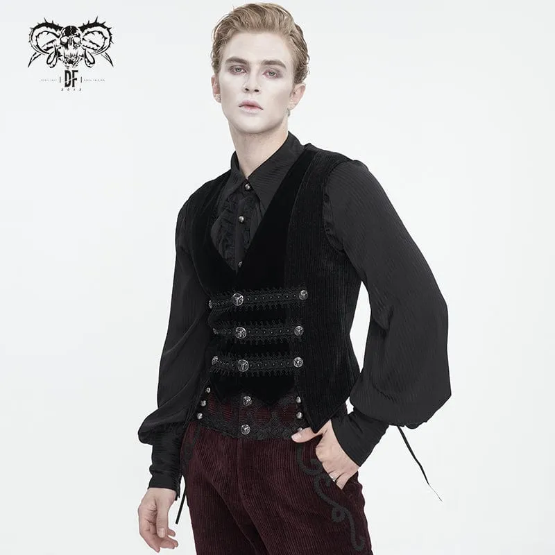 Men's Gothic Irregular Velvet Splice Corduroy Waistcoat Black