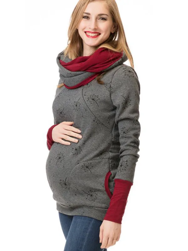 Momnfancy Pattern Polka Dot Pockets Long Sleeve Maternity Daily Nursing Baby Carrier Sweatshirt