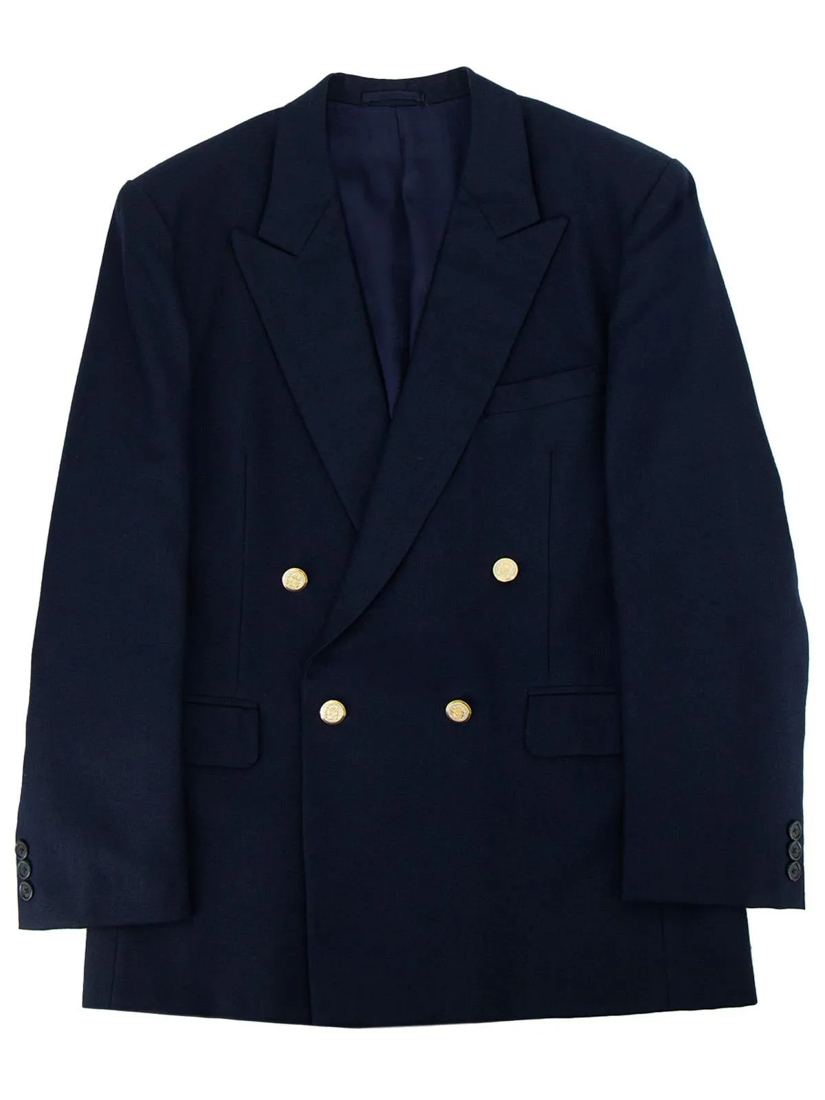 Navy Blue Vintage Gold Button Wool Blazer