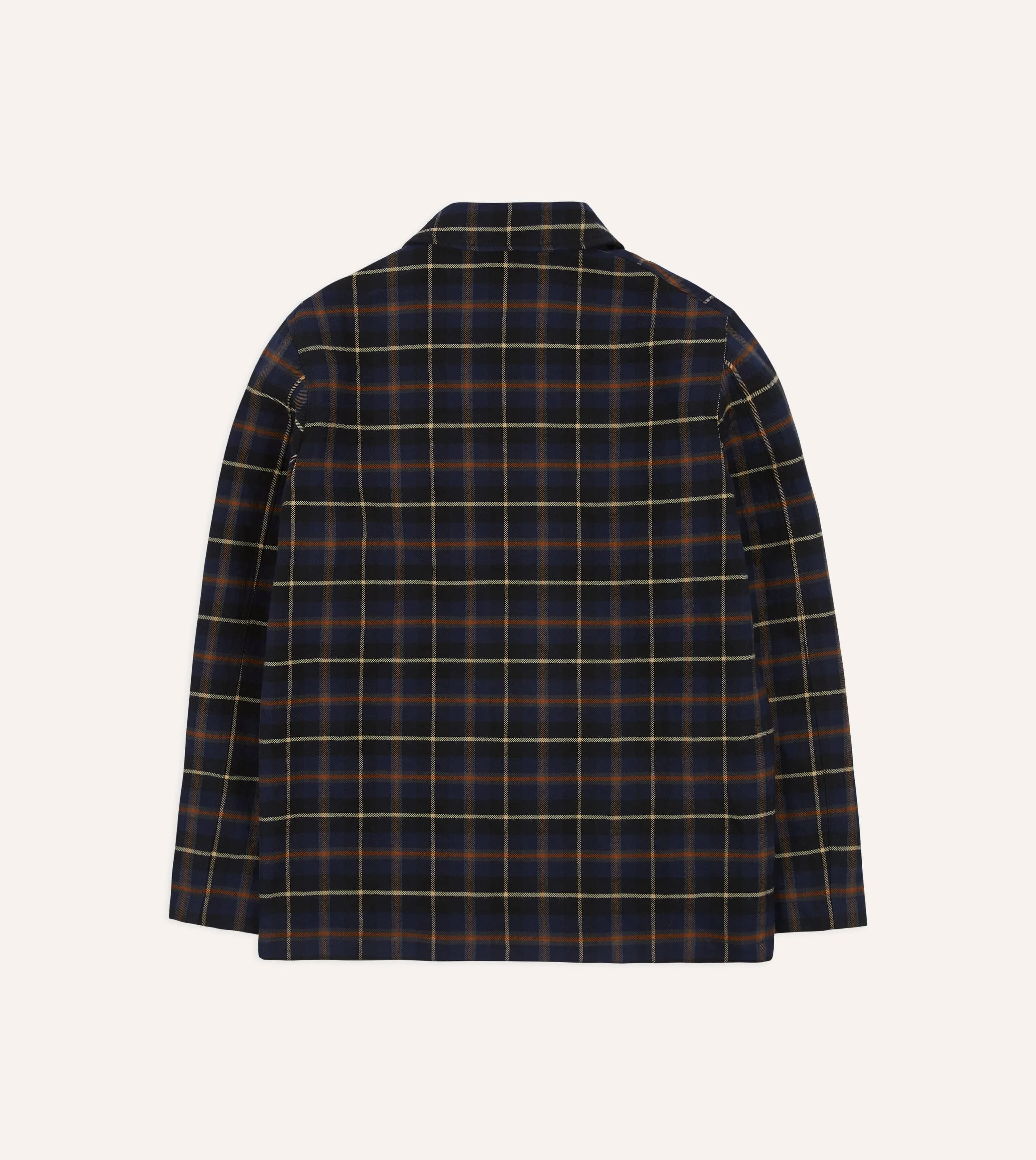 Navy Check Wool-Cotton Four-Pocket Chore Jacket