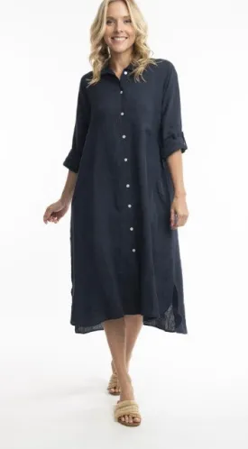 Navy line shirt dress