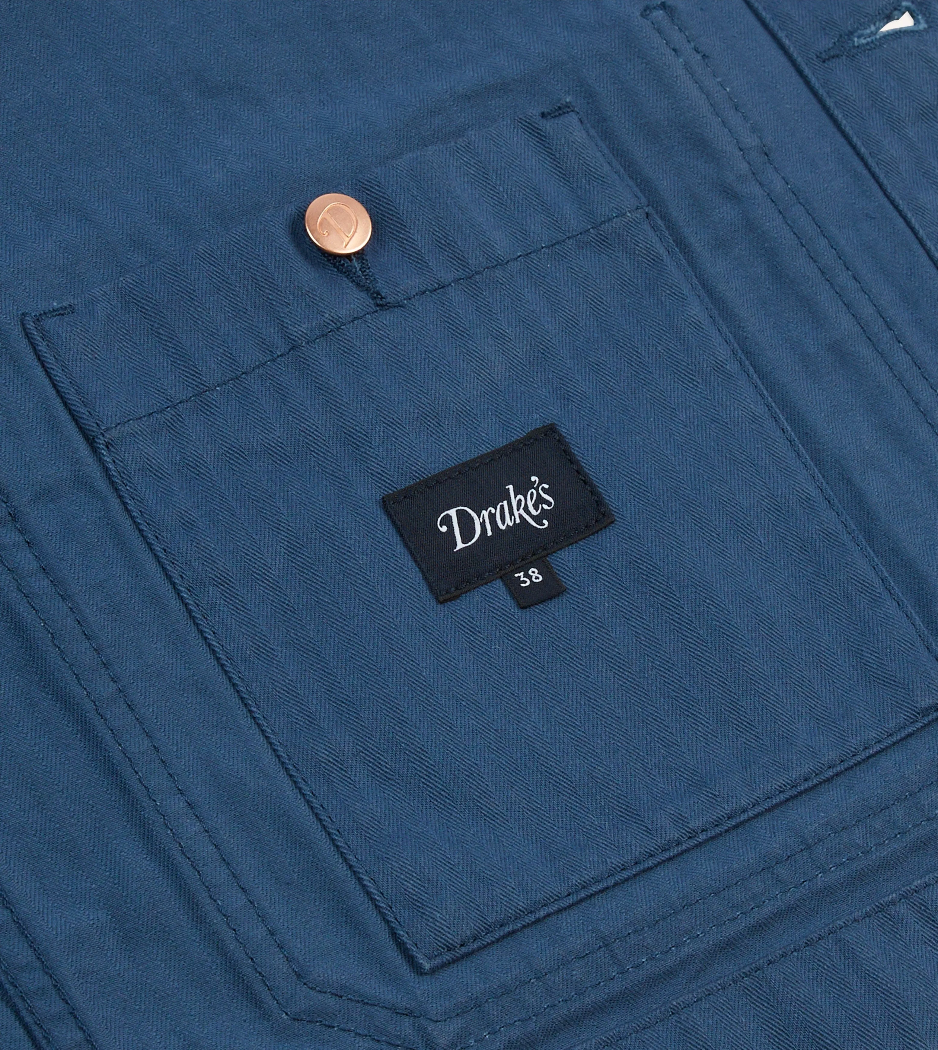 Navy Waxed Herringbone Cotton Five-Pocket Chore Jacket