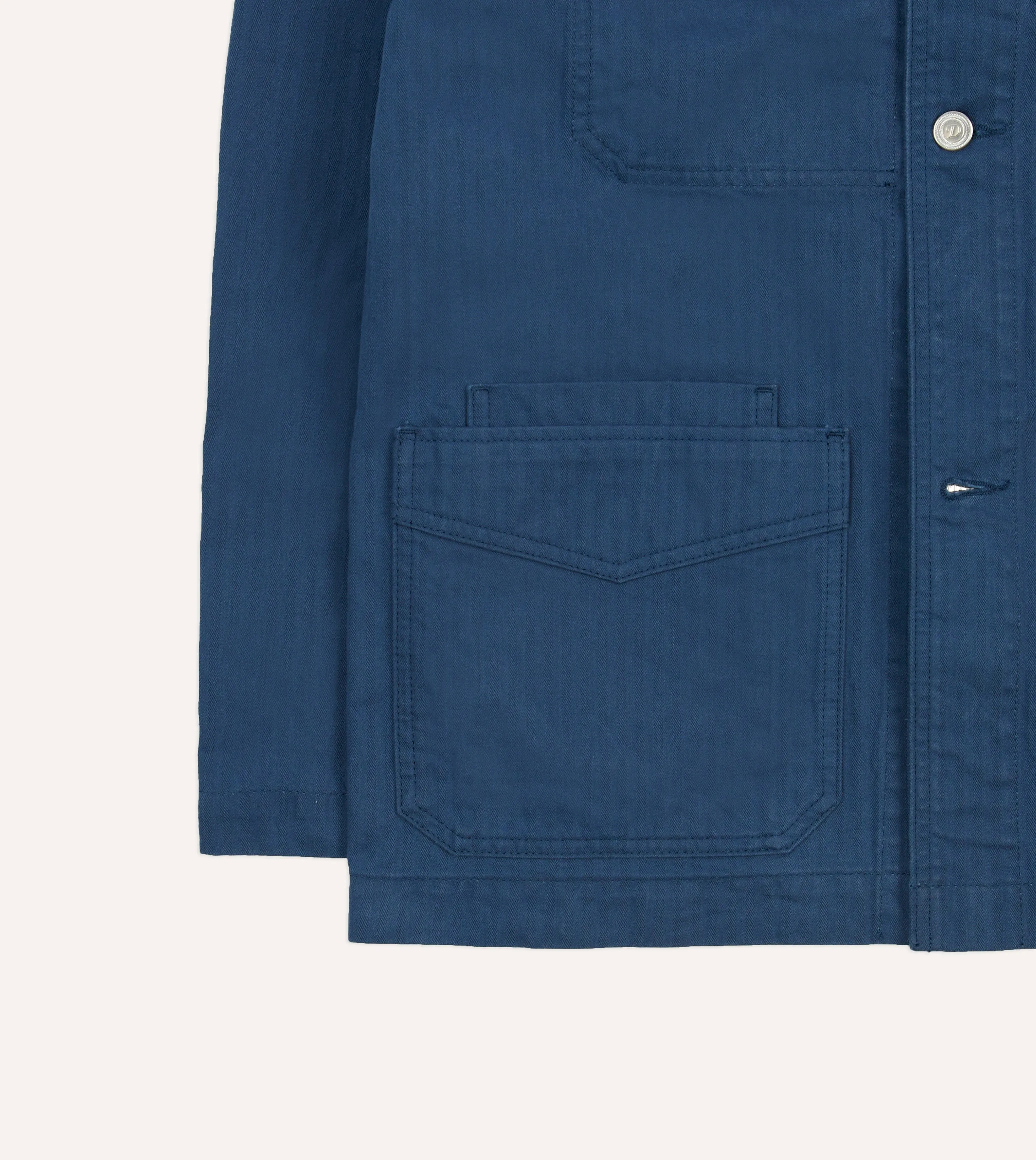 Navy Waxed Herringbone Cotton Five-Pocket Chore Jacket