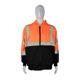 OBHSW-C3 ANSI Class 3 High-Vis Orange/Black Bottom Two Tone 16 OZ. Thermal Lined Zip-Up Hoodie