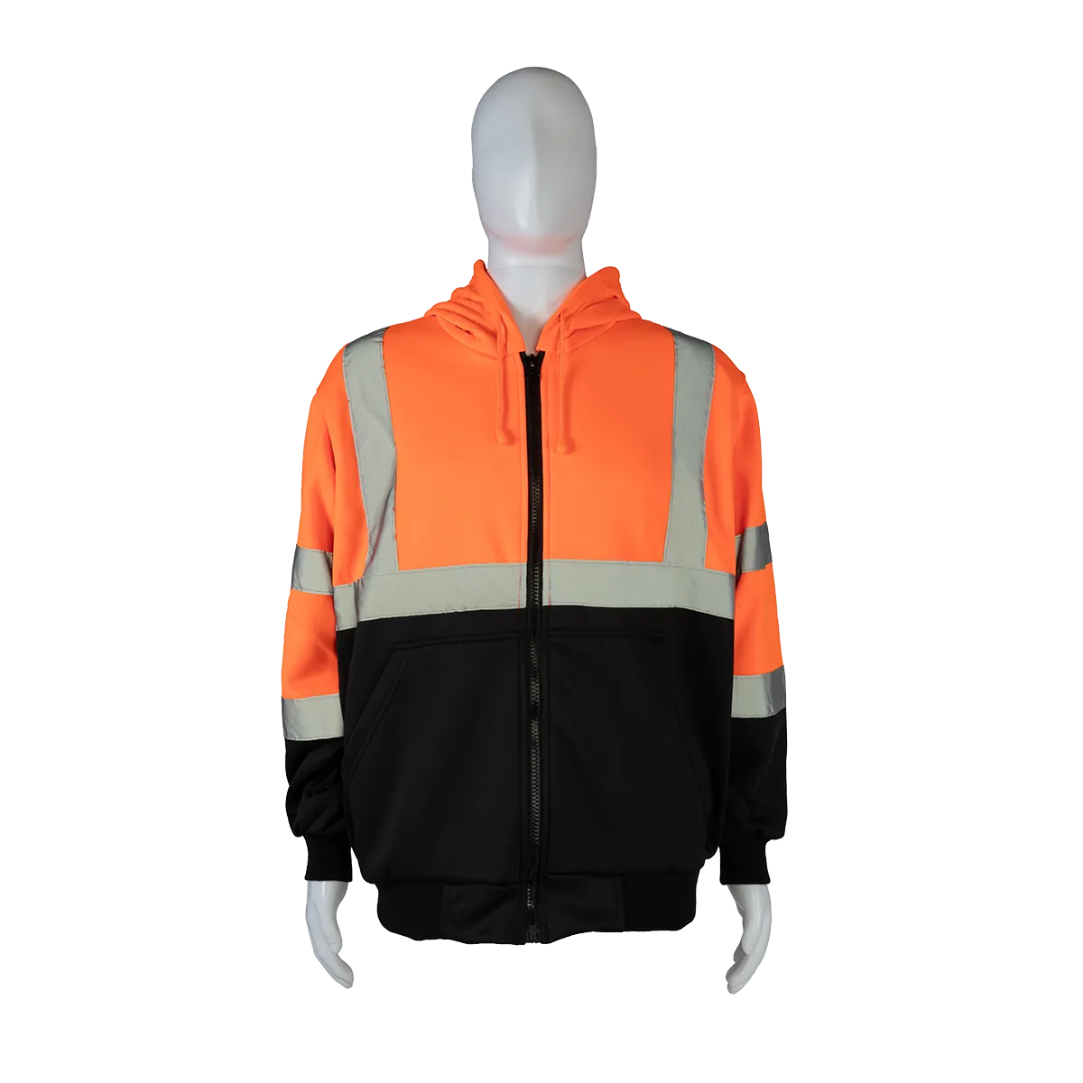 OBHSW-C3 ANSI Class 3 High-Vis Orange/Black Bottom Two Tone 16 OZ. Thermal Lined Zip-Up Hoodie