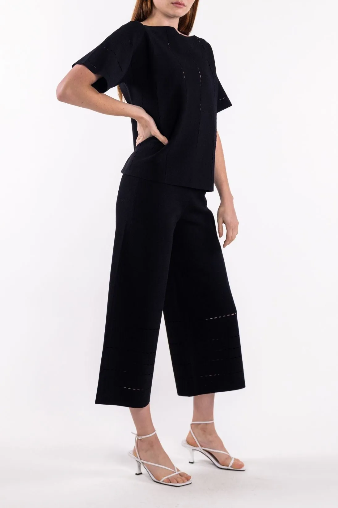 OPEN STITCH WIDE LEG PANTS