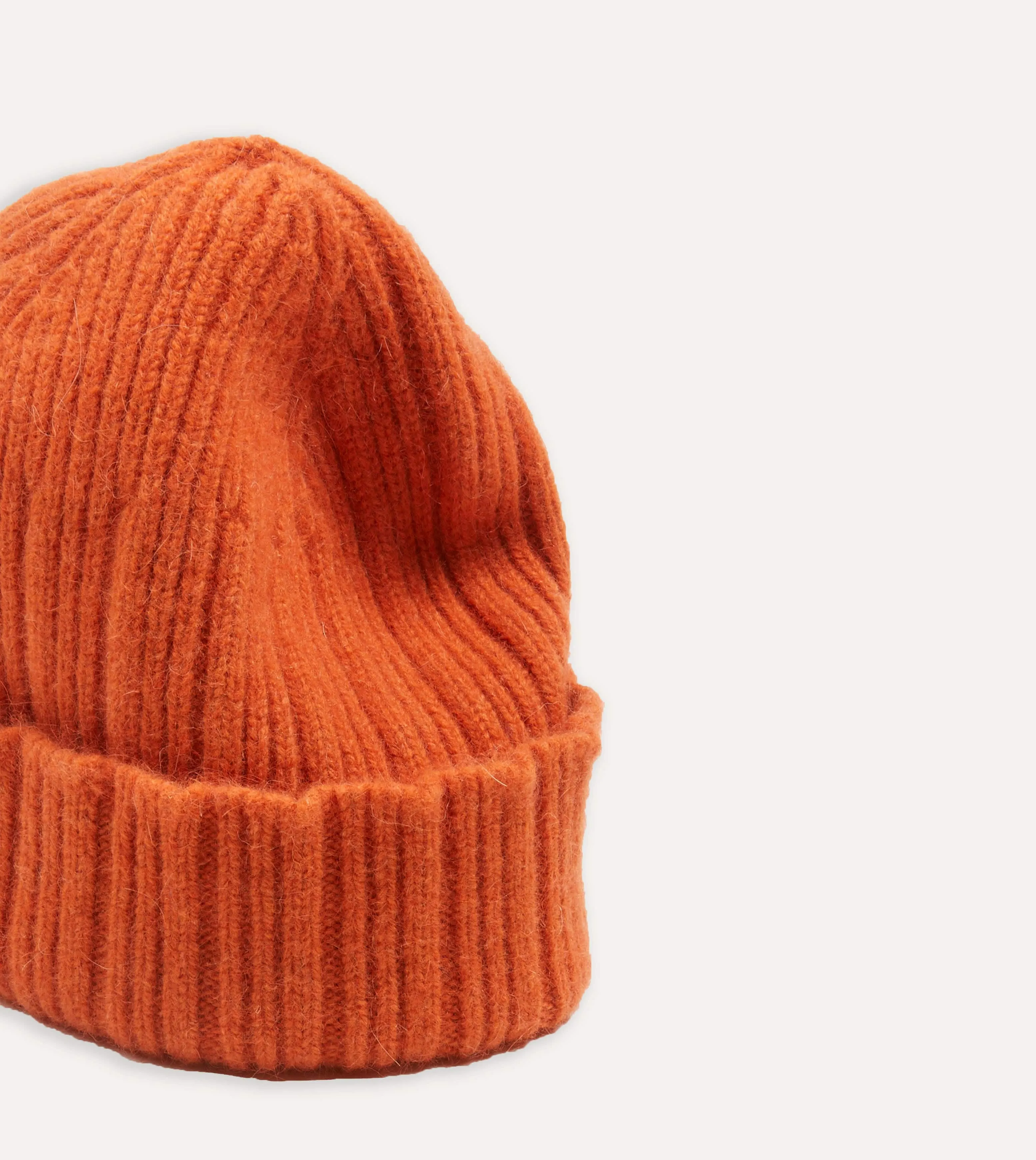 Orange Angora Lambswool Ribbed Knit Cap