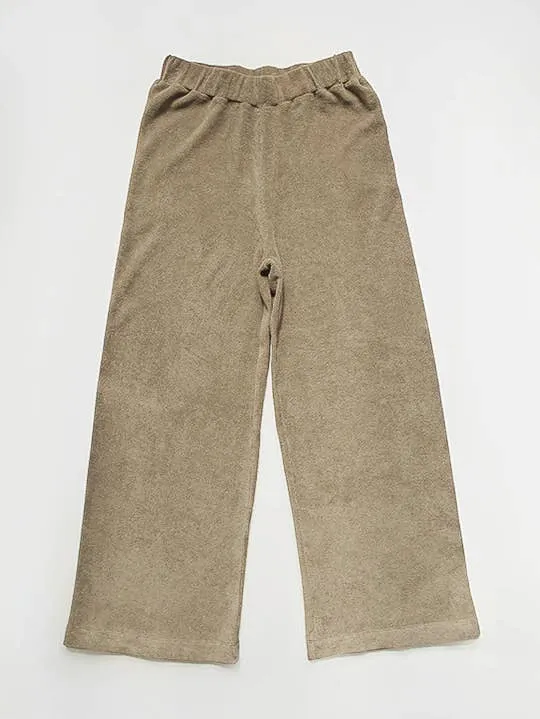 Organic Cotton Terry Cloth Wide Leg Trouser: Sand