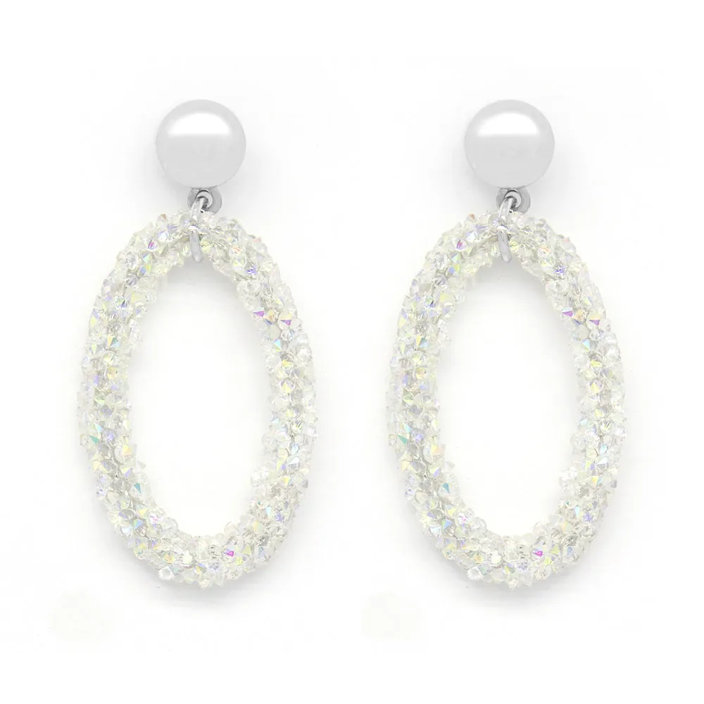 Oval hanging earrings embellished with c