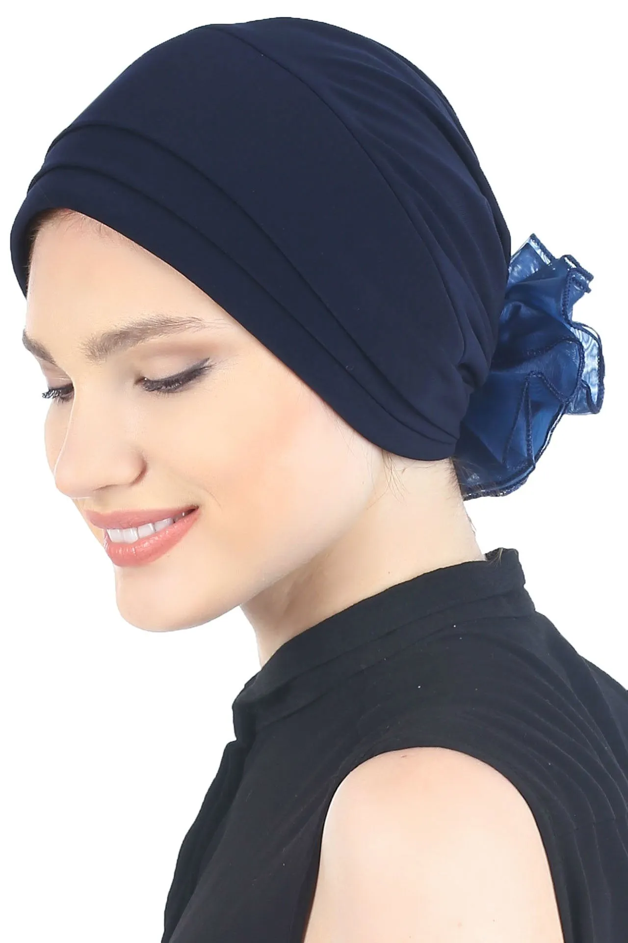 Padded and Folded Front Hat with Chiffon Flower