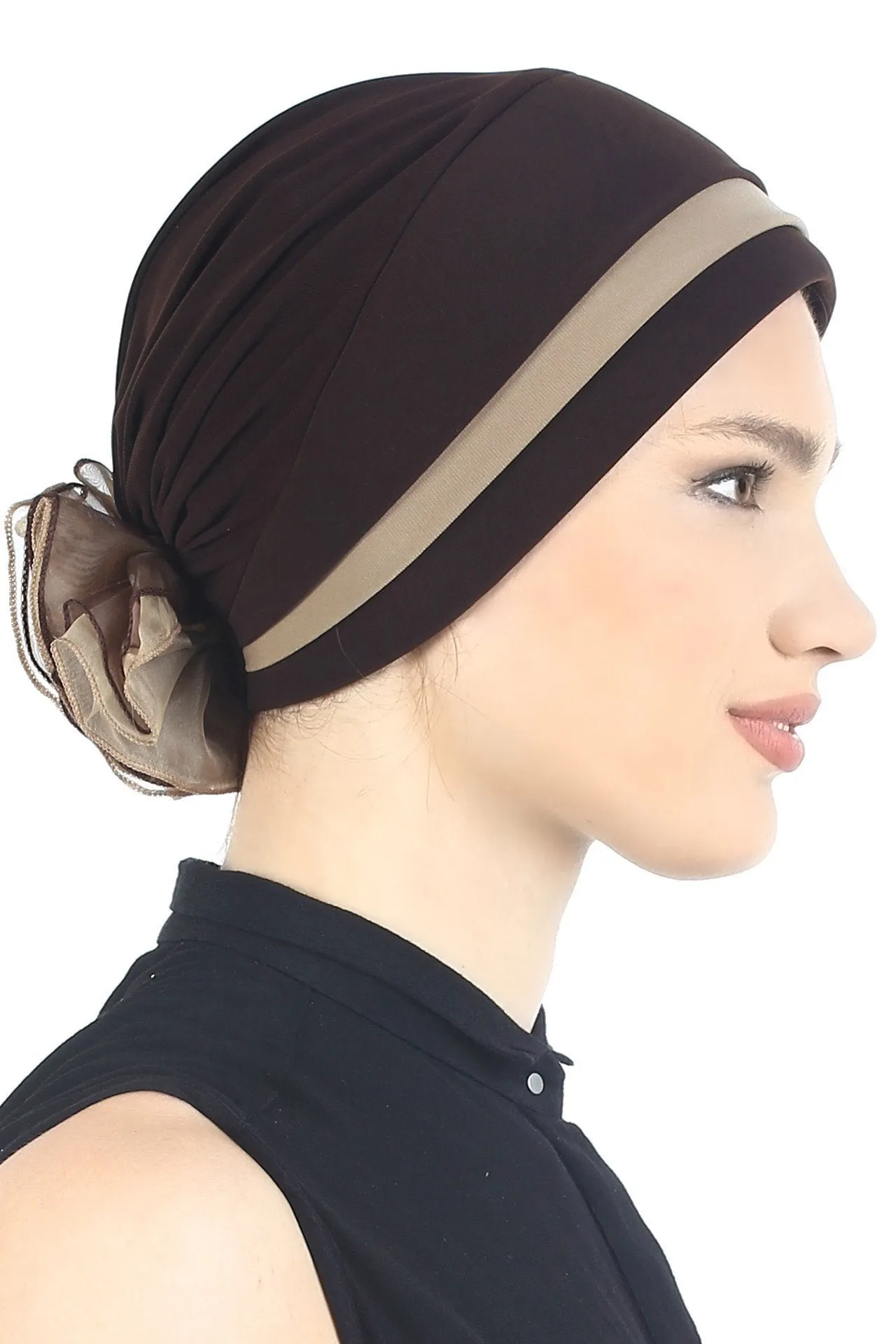 Padded and Folded Front Hat with Chiffon Flower