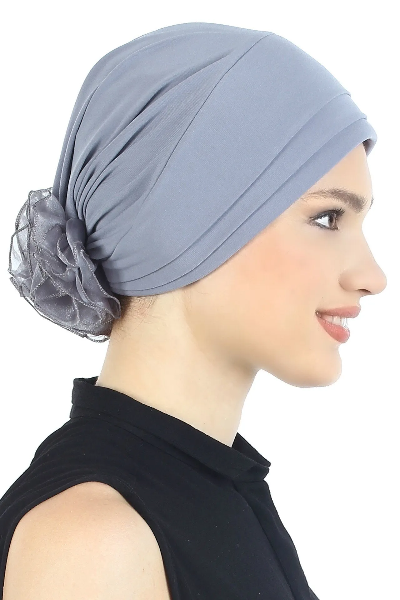 Padded and Folded Front Hat with Chiffon Flower