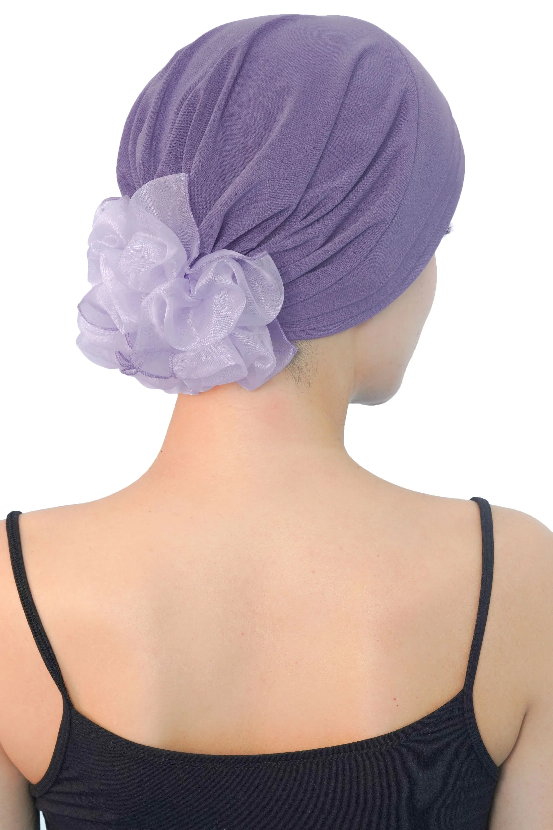 Padded and Folded Front Hat with Chiffon Flower