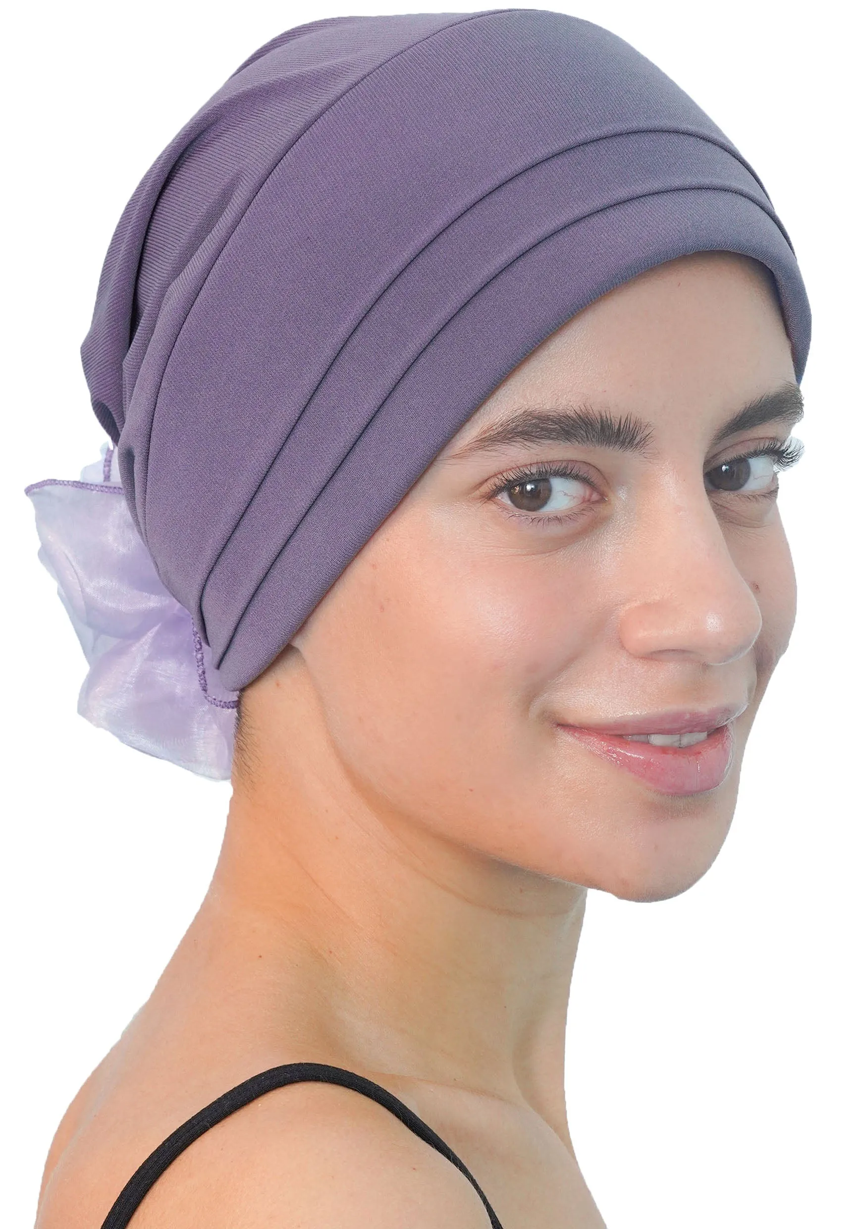 Padded and Folded Front Hat with Chiffon Flower