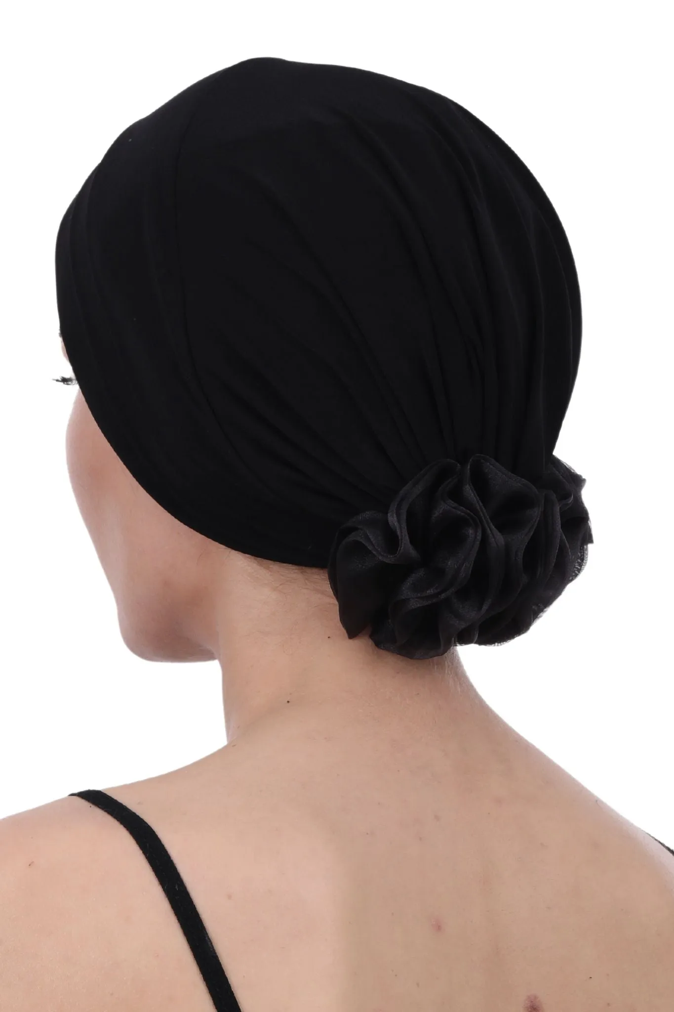 Padded and Folded Front Hat with Chiffon Flower