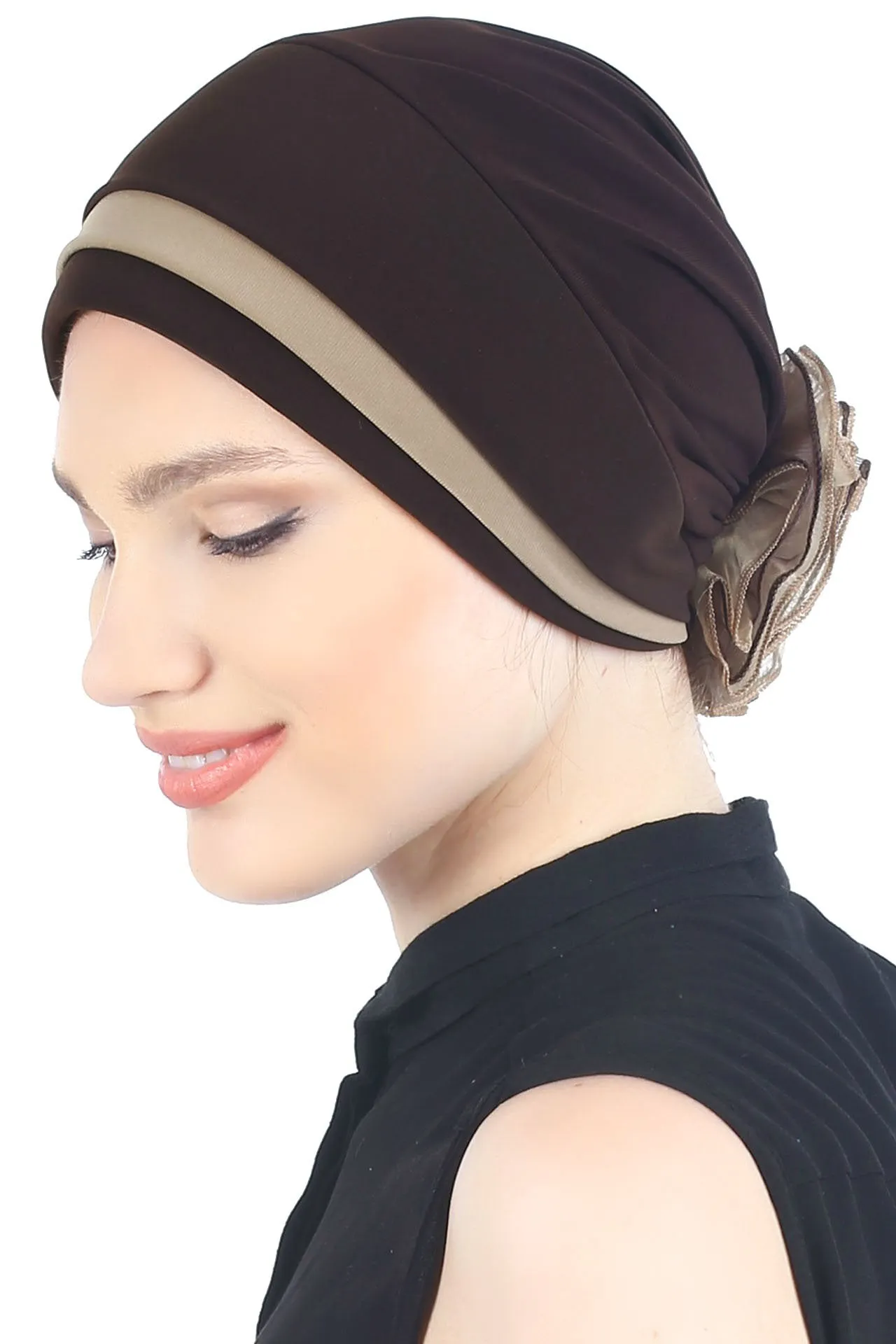 Padded and Folded Front Hat with Chiffon Flower