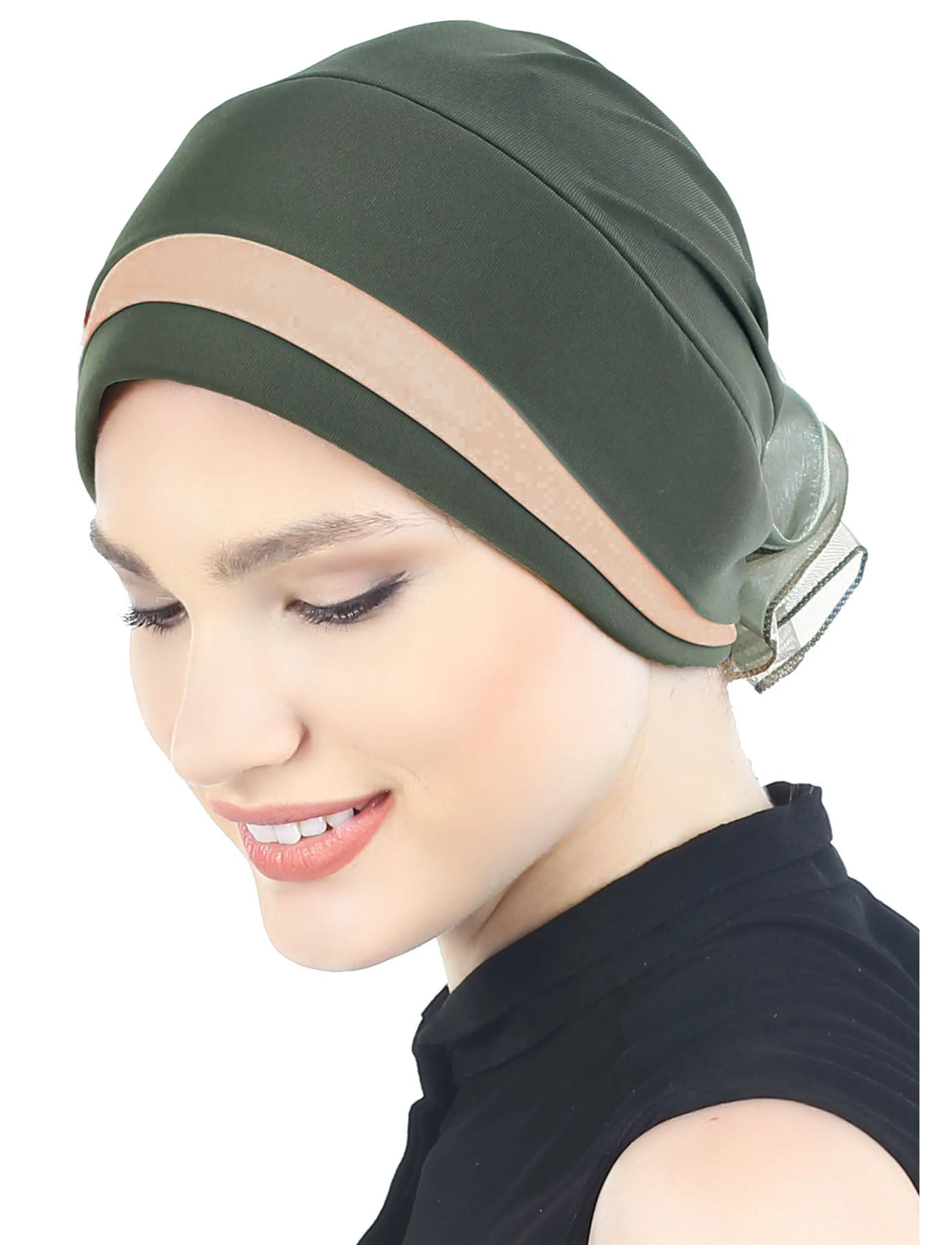 Padded and Folded Front Hat with Chiffon Flower