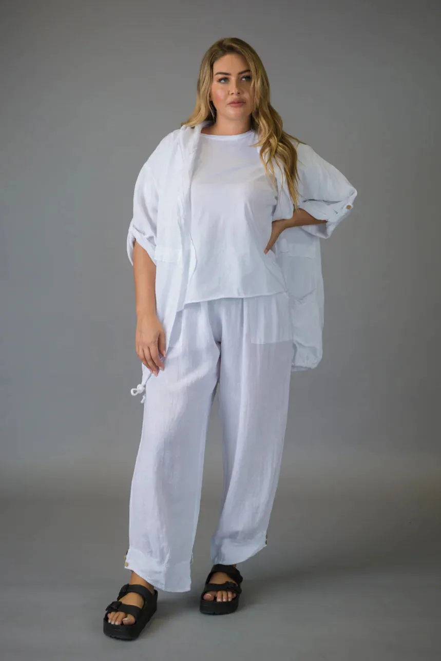 Paolo Tricot Sale, 60028 Linen Pant With Side Buttons 50% Off Regular Price