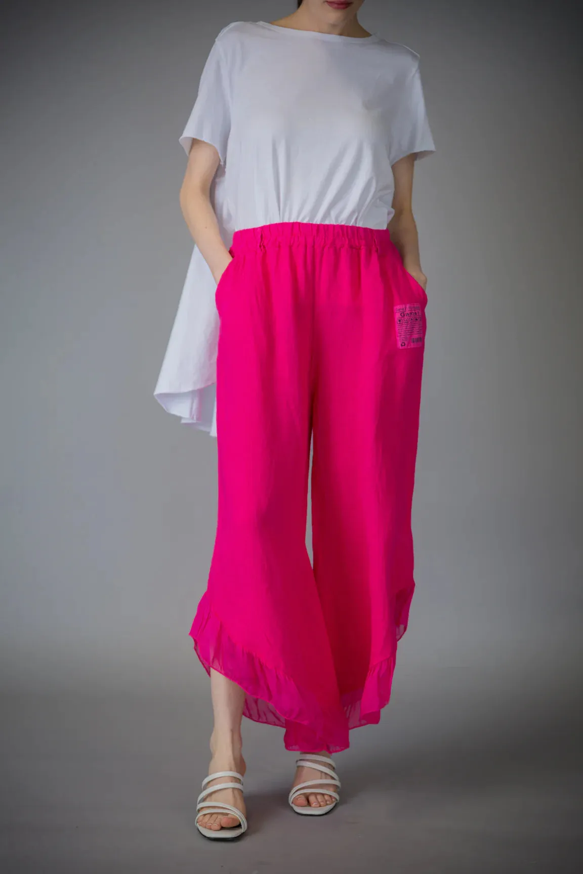 Paolo Tricot Sale, D60029 Ruffle Linen Pant 50% Off Regular Price