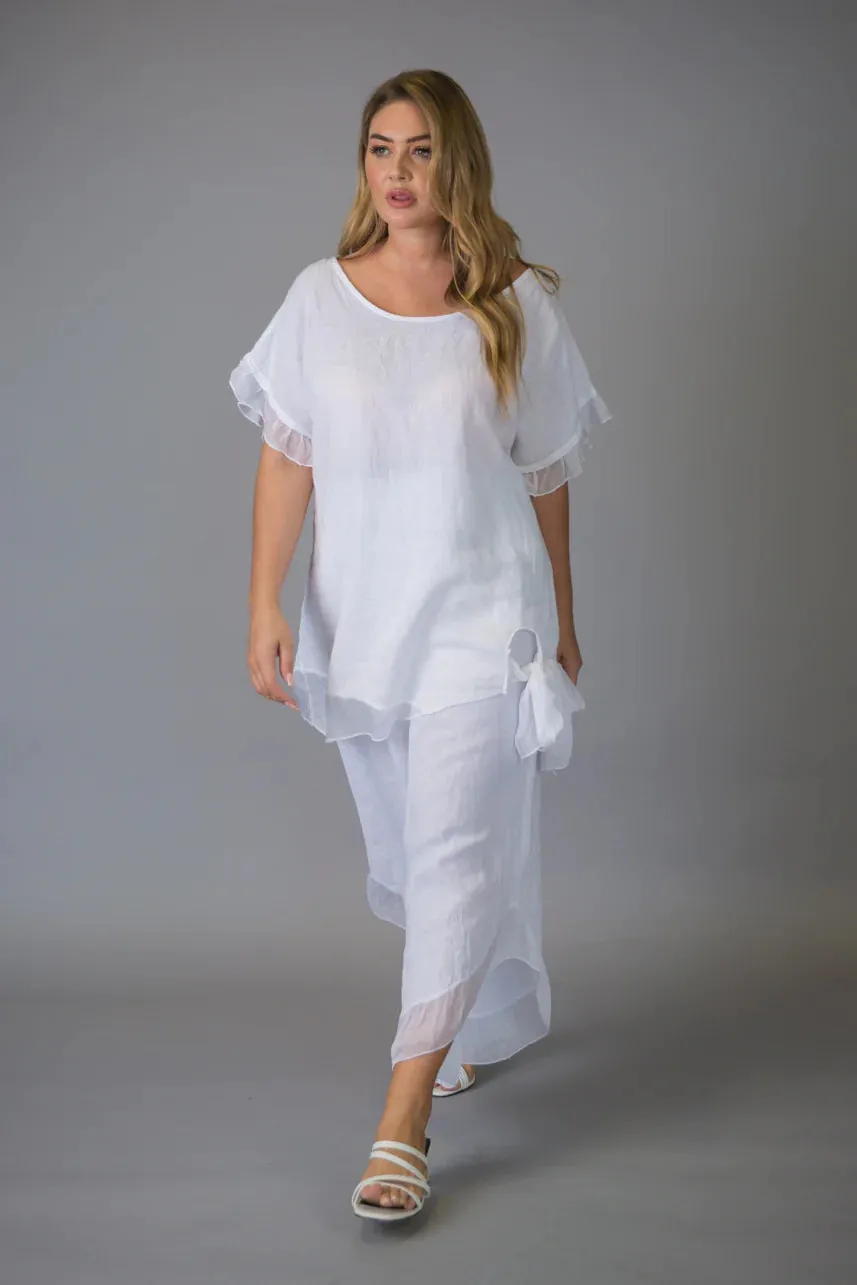 Paolo Tricot Sale, D60029 Ruffle Linen Pant 50% Off Regular Price