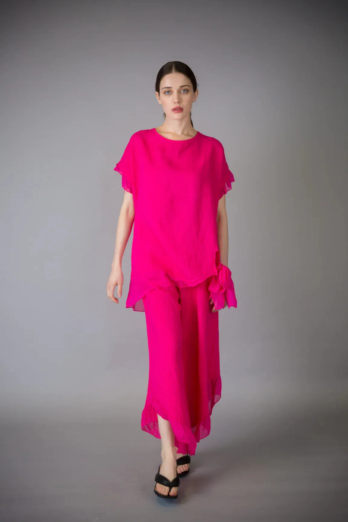 Paolo Tricot Sale, D60029 Ruffle Linen Pant 50% Off Regular Price