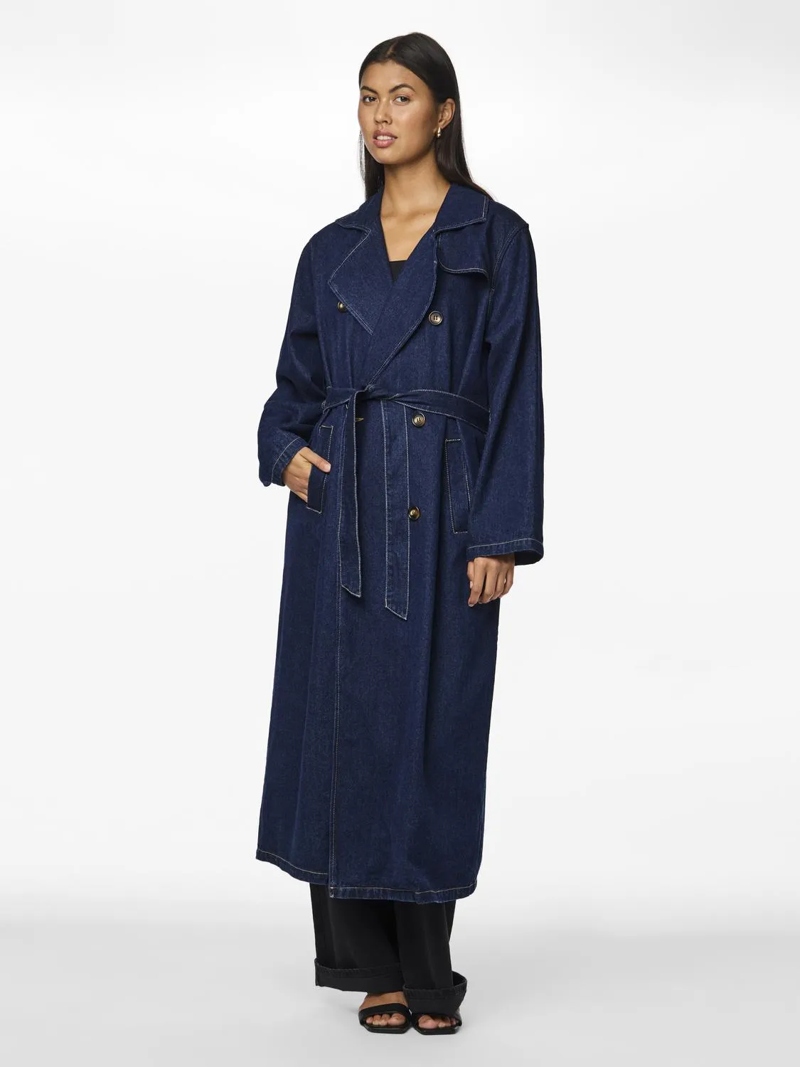 PCFREYA Trenchcoat - Dark Blue Denim