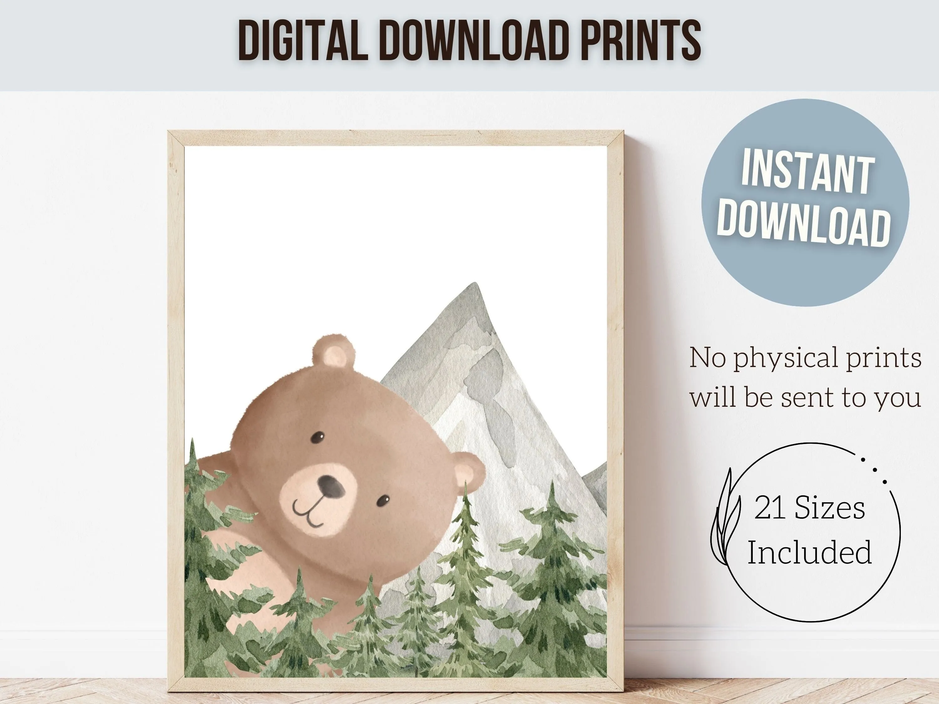 Peeking Woodland Bear Nursery Prints