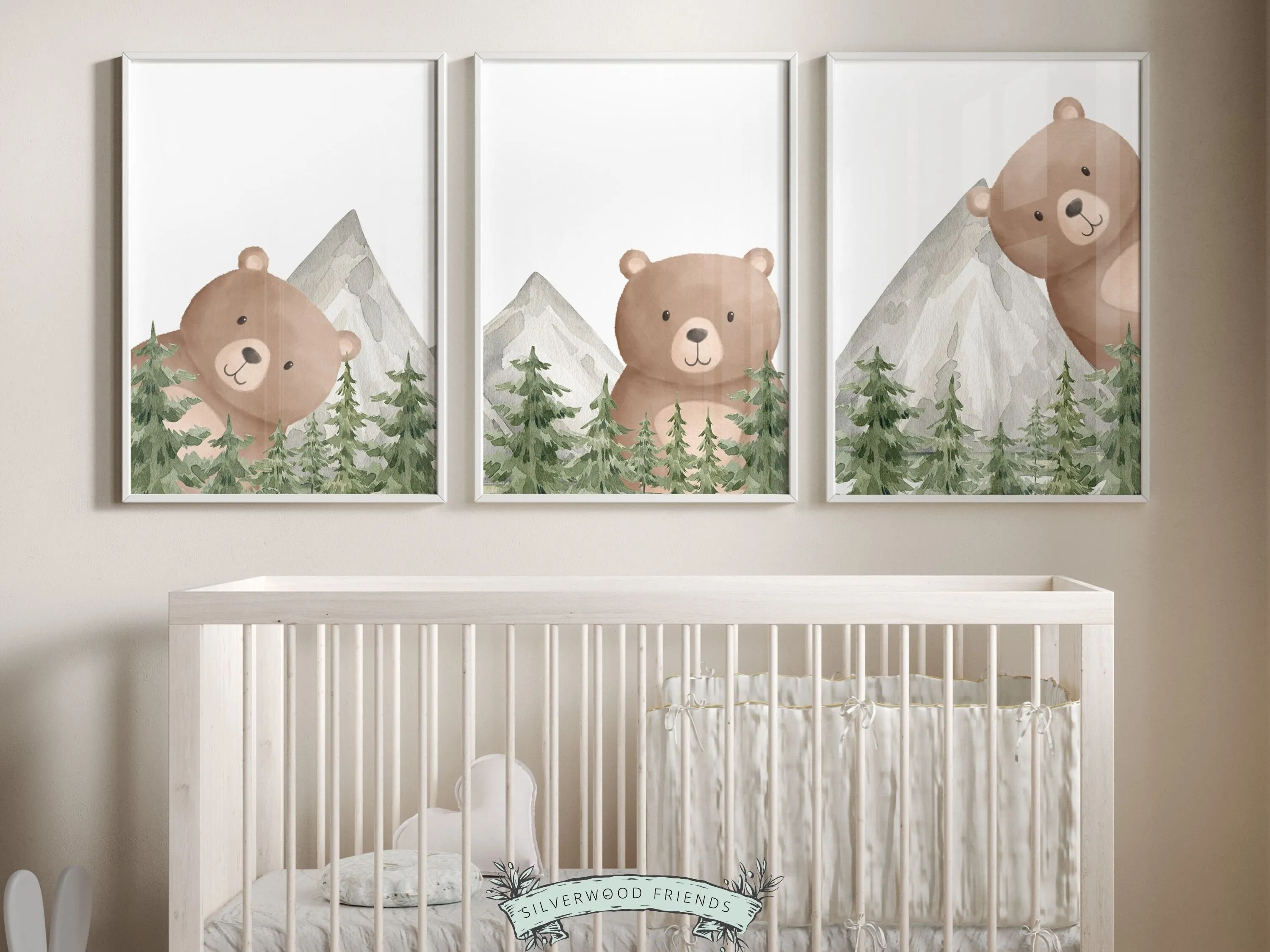 Peeking Woodland Bear Nursery Prints