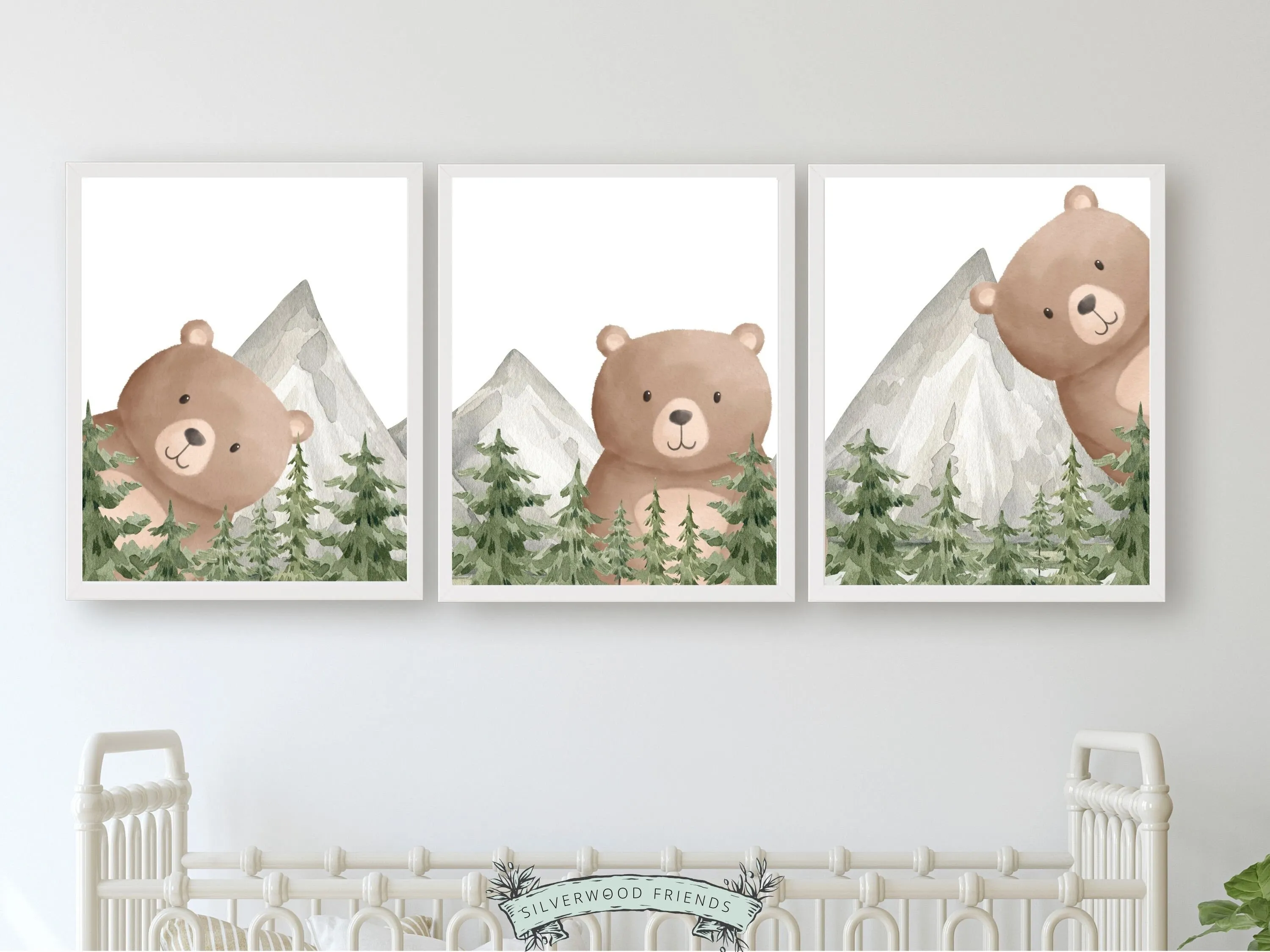 Peeking Woodland Bear Nursery Prints