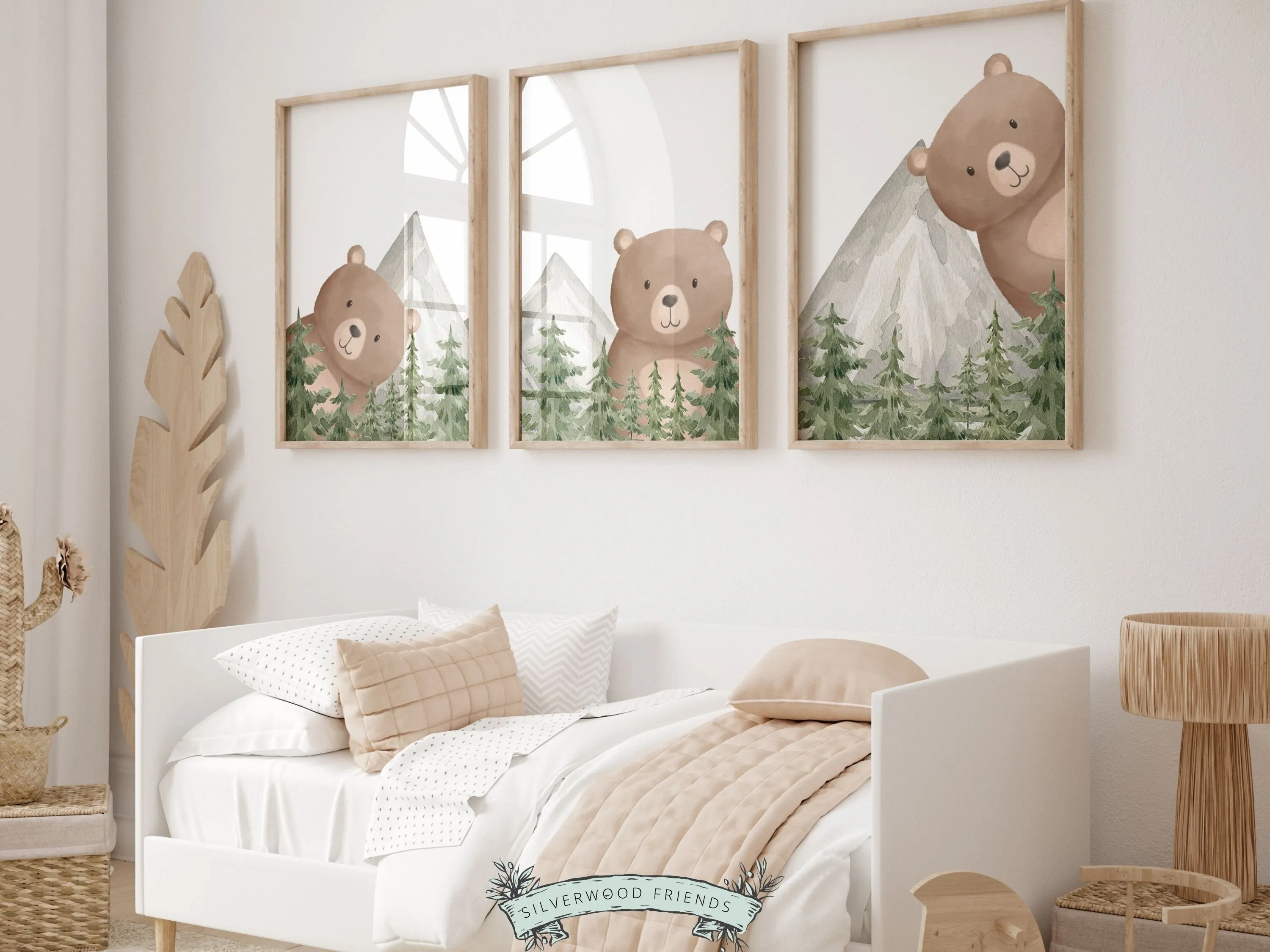 Peeking Woodland Bear Nursery Prints