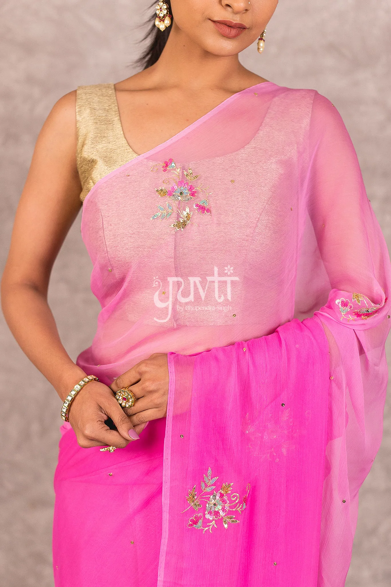 Pink Shaded Chiffon Saree