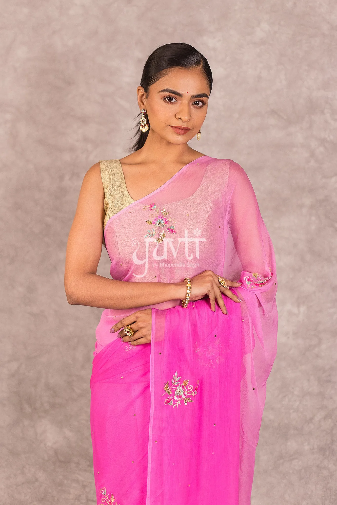 Pink Shaded Chiffon Saree