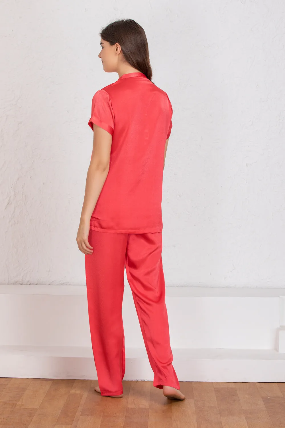 Plain Red satin Night suit