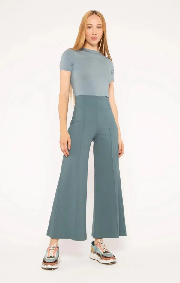 Ponte Knit Cropped Wide Leg Pant