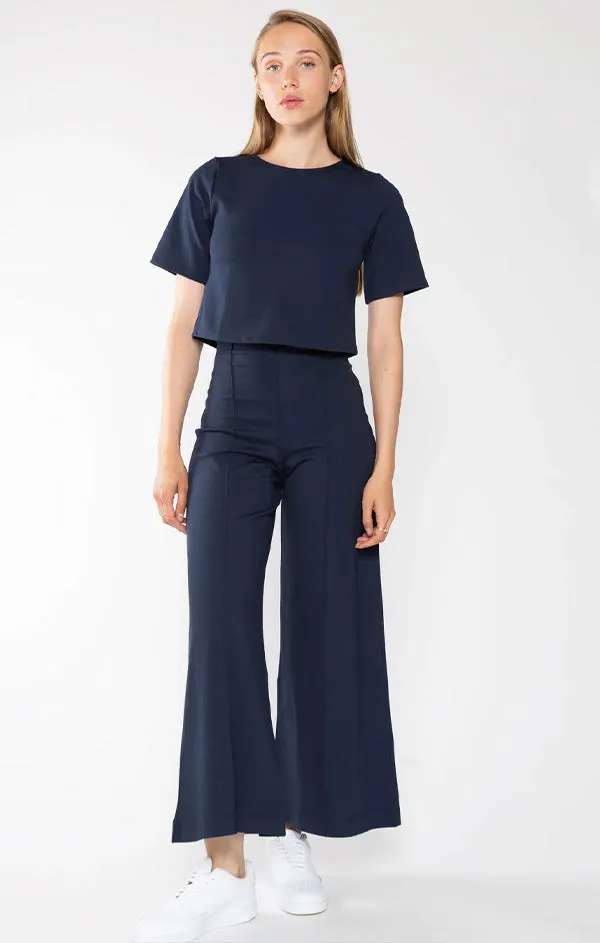 Ponte Knit Cropped Wide Leg Pant